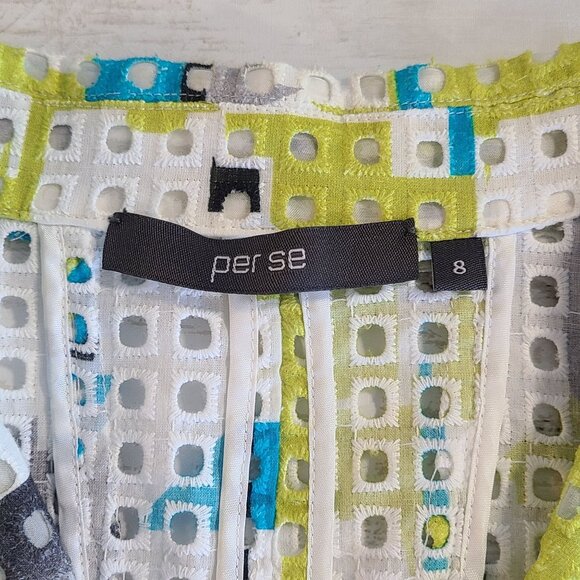 Per Se Cotton Silk Eyelet Blazer Jacket Abstract Art to Wear Dopamine Womens 8 - Picture 5 of 8